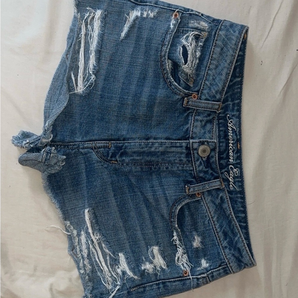 AE Blue Distressed Denim Shorts